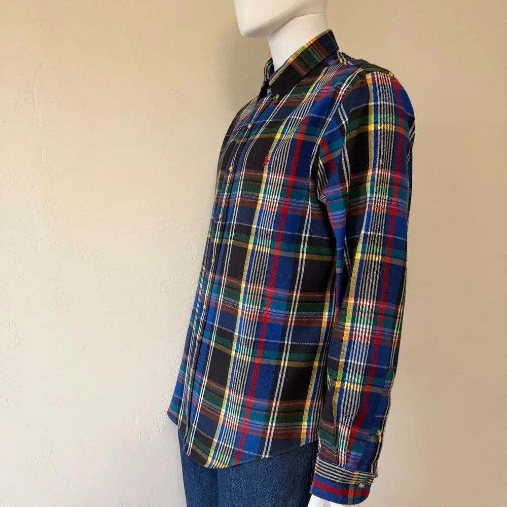 Ralph Lauren Mens  Custom Fit Plaid Flannel Button Down Shirt Multi Color Size L